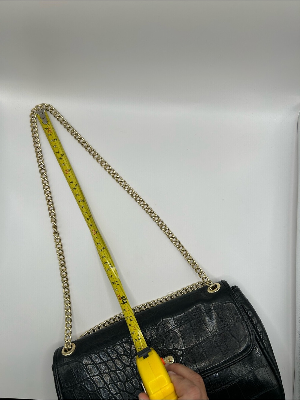 Anne Klein Black Croc-Embossed Shoulder Bag with Gold Chain - Picture 6 of 9